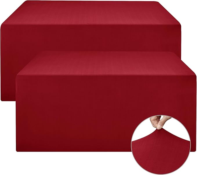 Nasitos Spandex Fitted Tablecloths for 6 Foot Tables - 72 x 30 Inch - 2 Pack Red Stretch Table Clothes, Wrinkle Resistant Rectangle Table Covers for Parties, Trade Show, Craft Show, Birthday