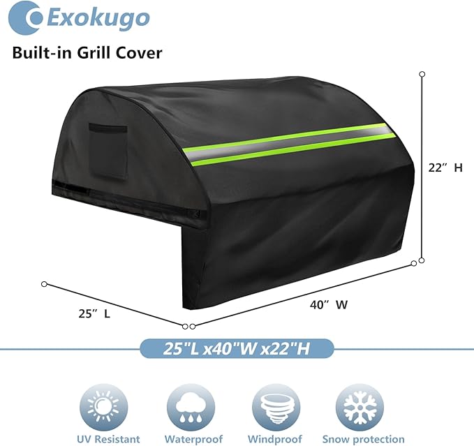 Built in Grill Cover for Bull 38-Inch Brahma and Renegade Grills - Heavy Duty 600D Waterproof with Reflective Strips and Plush Lining,Protects The Built in Grill While Enhancing its Visual Appeal