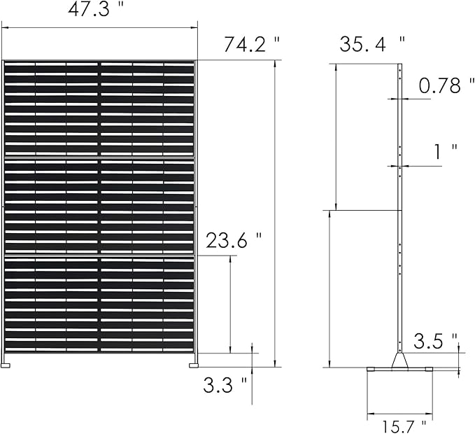 Kozyard Metal Privacy Screen 74" H x 47.2" W Decorative Outdoor Divider with Stand Panels Freestanding Screen Set for Deck Patio Balcony Garden Outdoor&Indoor(Black/Horizontal Slat)