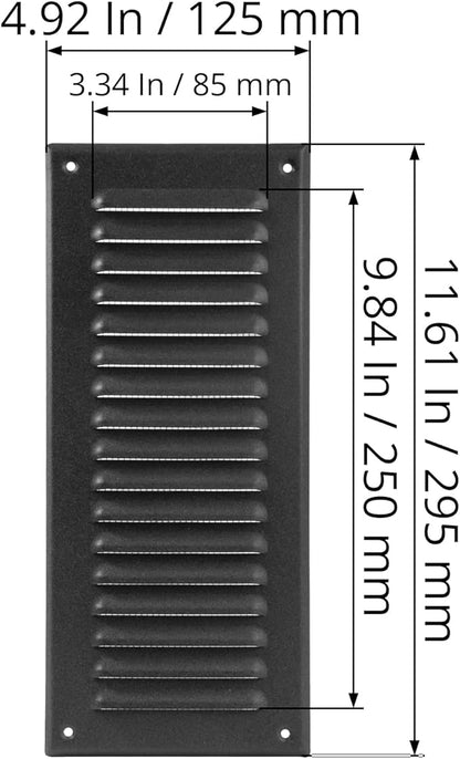 Square Ventilation Grille / 3" x 10" Inch Inside Measurement/Black Metal Air Vent Louver - Inside/Outside use / 5" x 11.5" Inch Outer Measurement