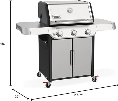 Weber Genesis S-315 Liquid Propane Gas Grill for Outdoor Grilling, 3 Burners, Stainless Steel