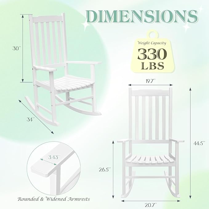 Flamaker Acacia Wood Porch Rocking Chairs Set of 2 | White Rocking Chairs - Image 3