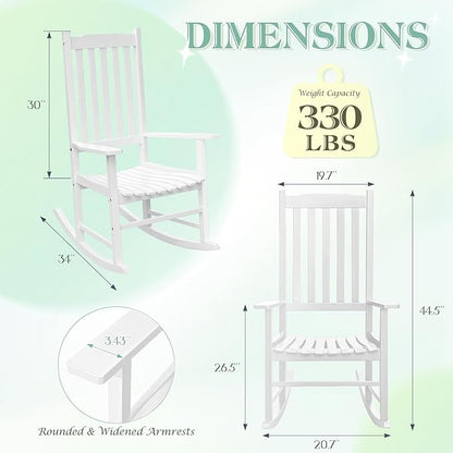 Flamaker Acacia Wood Porch Rocking Chairs Set of 2 | White Rocking Chairs - Image 3