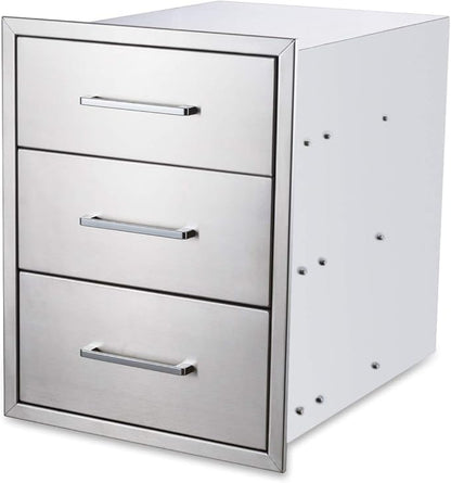 20" W x 27" H x 23" D Stainless Steel Outdoor Kitchen Drawers BBQ Drawers Triple Access Drawers Flush Mount for Outdoor Kitchens Or BBQ Island