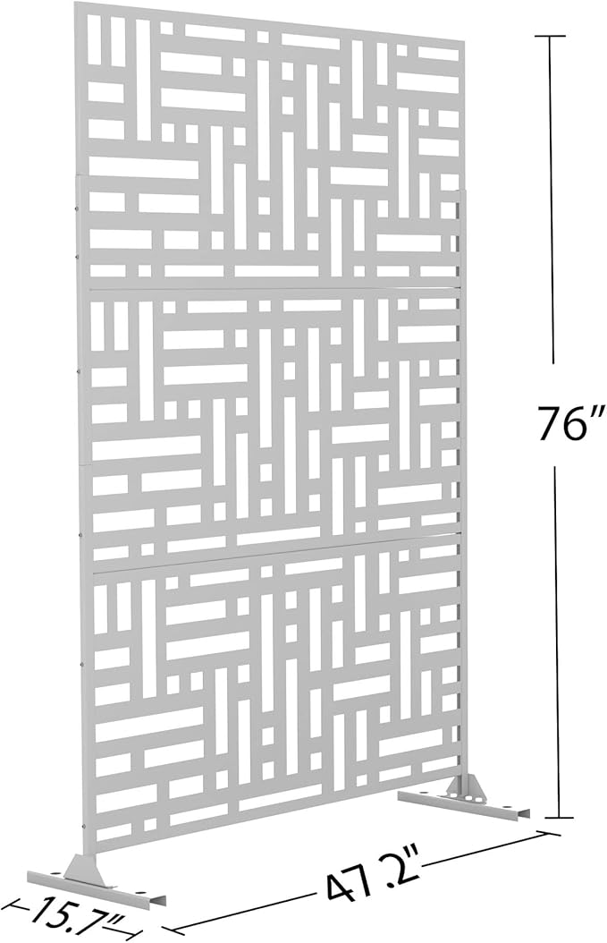 Elevens Free Decorative Privacy Screen with Stand, Outdoor Decor Privacy Fence Screen Metal Fence Panels, Outdoor Divider for Garden Patio Backyard, White-Block (A-GE04002)