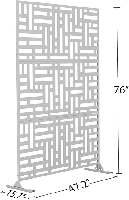 Elevens Free Decorative Privacy Screen with Stand, Outdoor Decor Privacy Fence Screen Metal Fence Panels, Outdoor Divider for Garden Patio Backyard, White-Block (A-GE04002)
