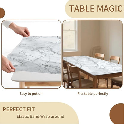 Rectangle Table Cloth Cover Waterproof Elastic Fitted Polyester Fitted Tablecloths for 6 Foot Tables for Indoor,Picnic, Camping, Outdoor （72" x 30"，Marble）