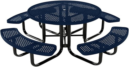 COATEDOUTDOORFURNITURE Heavy-Duty Portable Outdoor Kids Table with Umbrella Hole, Punched Steel Kids Picnic Table, Commercial-Grade, Made in America (46 in, Round, Childrens, Textured Dark Blue)