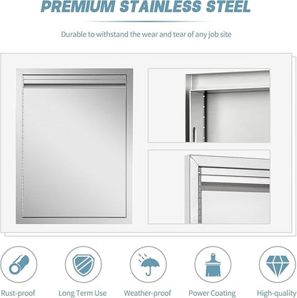 Outdoor Kitchen Door 18" W x 21" H inch Double Wall Door Panel Stainless Steel BBQ Single Door Flush Mount for Outdoor Kitchen Island(w/Left Swing)