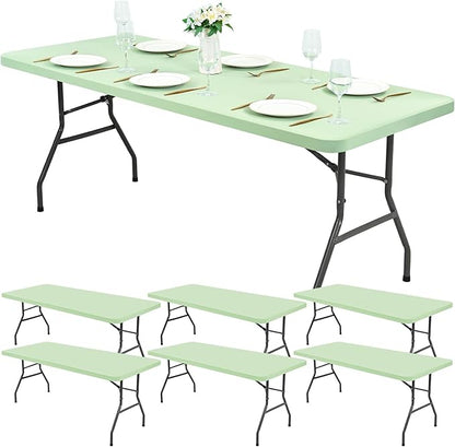 10 Pack Stretch Fabric Table Top Cap Cover, Sage Green Table Covers fits 6Ft Tables, Washable Elastic Universal Rectangle Tablecloth Protector for Indoor Outdoor Party Picnic Wedding (30" W x 72" L)