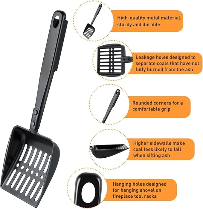 Hollow Out Fireplace Ash Sifter, Metal Black Coal Shovel Heat Resistant Fireplace Scoop Charcoal Shovels Fireplaces Tools