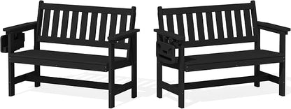 SERWALL HDPE Outdoor Bench, Weatherproof Porch Bench, 2 Pack, Suitable by SERWALL