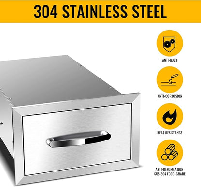 Outdoor Kitchen Drawers, Box Frame Style Flush Mount BBQ Drawer w/Stainless Steel Handle, BBQ Island Drawers For Patio Grill Station,Single Drawer