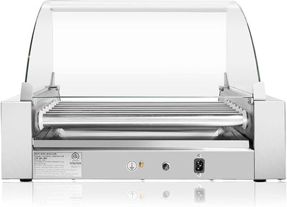 Olde Midway Electric 18 Hot Dog 7 Roller Grill Cooker Machine with Cover 900-Watt - Commercial Grade