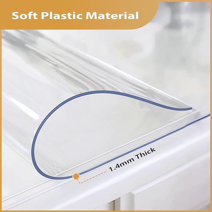 Clear Table Protector 42 x 42 Inch, 1.4mm Thick Waterproof PVC Plastic Table Cover, Durable Table Pad for Dining Room, Kitchen, Writing Desk, and Coffee Tables