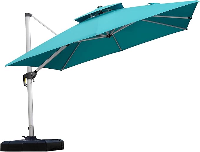 PURPLE LEAF Cantilever Patio Umbrellas 10' x 10' Double Top, Turquoise Blue | by PURPLELEAF