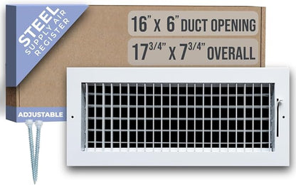 Fits 16x6 Duct Opening Steel Adjustable Air Supply Grille by Handua | Register Vent Cover Grill for Sidewall and Ceiling | White | Outer Dimensions: 17.75" X 7.75"