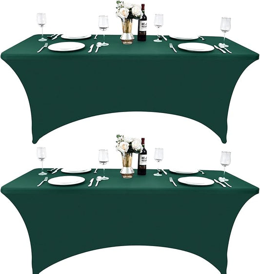 2-Pack 8ft Spandex Table Covers for Rectangle Folding Tables - Washable Elastic Tablecloth - Ultimate Fitted Table Protector for Birthday Parties, Trade Shows, Banquet