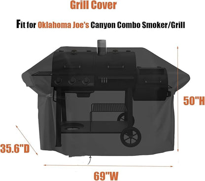 Grill Cover for Oklahoma Joe's Longhorn Combo Charcoal Gas Smokers & Grills - 24203004, Waterproof Outdoor Barbeque Smoker Covers - 36" D x 69" W x 50" H