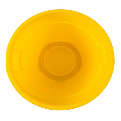 PRO&Family Commercial Round Trash Can with Lid and Dolly Rolling Waste Container, Ingredient Bin, Heavy-Duty Plastic, Anti-Static, Kitchen, Office, Outdoor Use (Yellow, 55 Gallon)