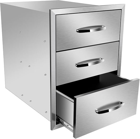 Outdoor Kitchen Drawers, Flush Mount Triple Access BBQ Drawers With Stainless Steel Handle, BBQ Island For BBQ Island Patio Grill Station,Three Drawers
