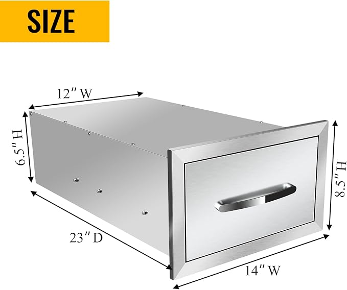 Outdoor Kitchen Stainless Steel Triple Access BBQ Drawers With Handle For BBQ Island Patio Grill Station,Single Drawer