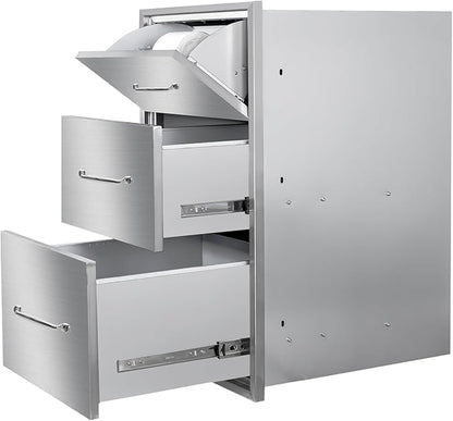 Outdoor Kitchen Drawers 17" W x 30" H x 20" D Stainless Steel Paper Towel Drawers with Ergonomic Handle for BBQ Island, Patio Grill Station & Outdoor Kitchen Cabinets