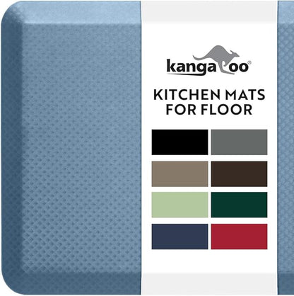 KANGAROO Thick Ergonomic Anti Fatigue Mats for Kitchen Floor, Cushioned Standing Office Desk Mat, Waterproof Scratch Resistant Topside, Supportive All Day Comfort Padded Foam Rugs, 17x24, Sky Blue