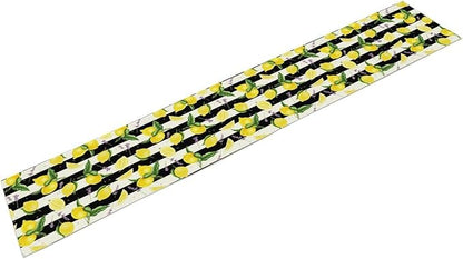Farmhouse Lemon Fruit Table Runner Nature Aesthetic Black White Stripe Flowers Plant Dining Table Decoration for Home Holiday Party Dresser Kitchen Cabin Restaurant Wedding Decor 13×90in