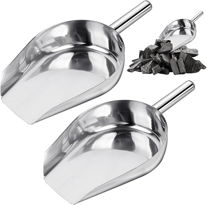 2 Pcs 14.17 in Stainless Steel Fireplace Shovel, 35-Ounce Heat Resistant Silver BBQ Grill Ash Shovels, Heavy Duty Ash Shovel for Fireplace, Garden, Barbecue Coal