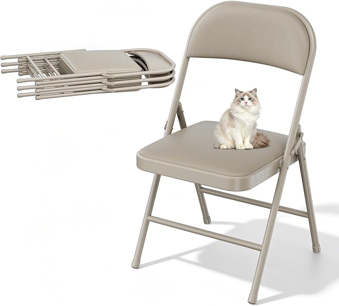 4 Pack Padded Folding Chairs, Portable Metal Foldable Chairs by HomePage