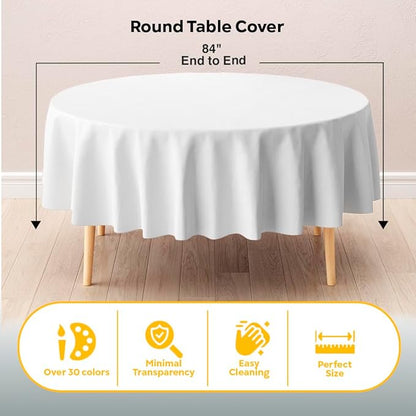 Exquisite White Round Tablecloths Plastic Table Cloth Disposable 48 Pack 84" Inch Round Table Cloth Disposable White Tablecloths Plastic Tablecloth Indoor/Outdoor Tablecloth Party Supplies