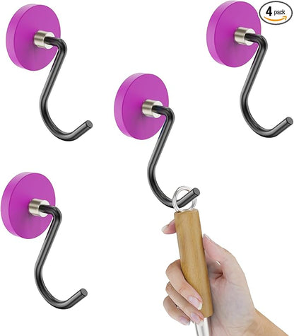 Magnetic Grill Hooks, 4 Pack Heavy Duty Magnet Hooks for Grill, Strong Outdoor Magnetic Hoooks for Grill, Barbecue Tool, Outdoor Hanging, Refrigerator, Kitchen(Purple)