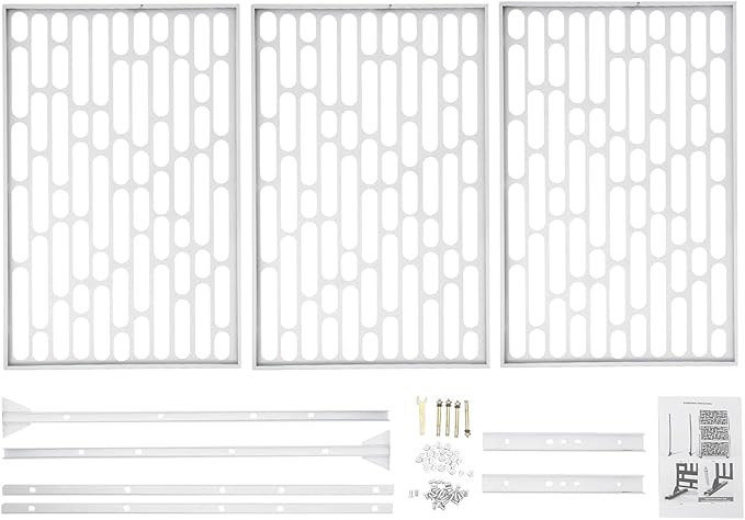 75" H×35" W Decorative Outdoor Privacy Screen with Stand, Outdoor Decor Privacy Fence Screen Metal Fence Panels, Free Standing Metal Divider for Patio Lawn Deck (White-Oval)