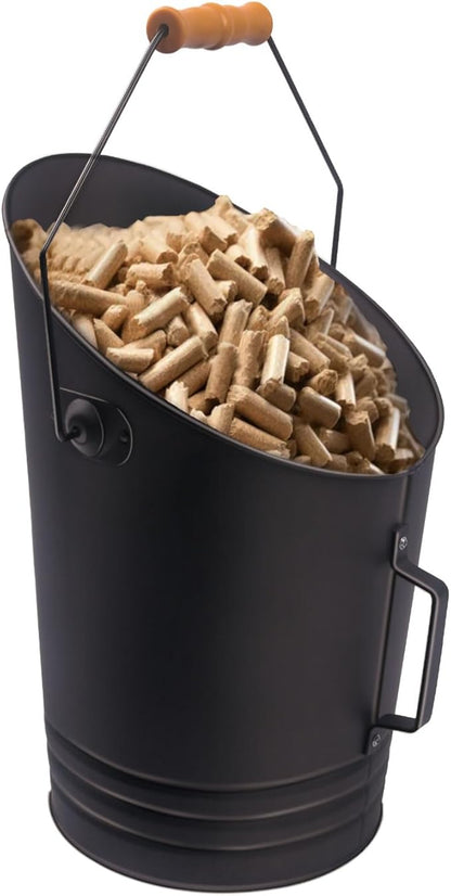 GameXcel Pellet Bucket - 2.64 Gallon Metal Container - Heat-Resistant Steel Bin for Hot Ash Pellets Firewood - Convenient Ash Disposal with Handle