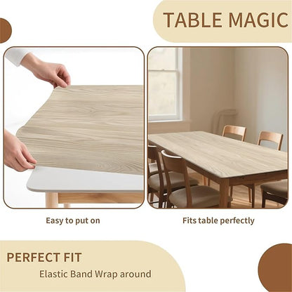 Rectangle Table Cloth Cover Waterproof Elastic Fitted Polyester Fitted Tablecloths for 4 Foot Tables for Indoor,Picnic, Camping, Outdoor （48" x 24"，Wood Grain）