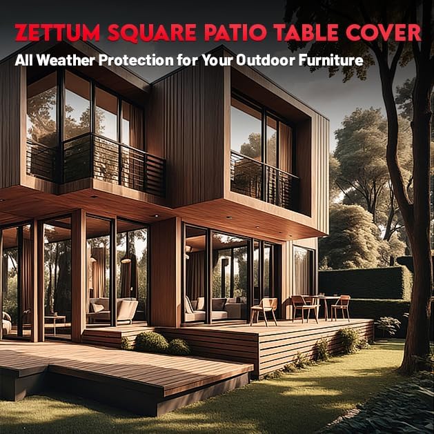 Zettum Patio Furniture Cover Square - 74 Inch Outdoor Table Cover Waterproof & Heavy Duty, 600D Lawn Furniture Set Covers for Outside Dining Table and Chairs Seating Combo - 74 x 74 x 28 Inch