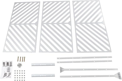 75" H×35" W Decorative Outdoor Privacy Screen with Stand, Outdoor Decor Privacy Fence Screen Metal Fence Panels, Free Standing Metal Divider for Patio Lawn Deck (White-Twill)
