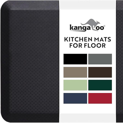 KANGAROO Thick Ergonomic Anti Fatigue Mats for Kitchen Floor, 58x20, Cushioned Standing Office Desk Mat, Waterproof Scratch Resistant Topside, Supportive All Day Comfort Padded Foam Rugs, Black