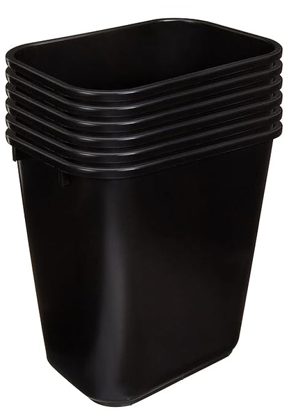 Amazon Basics Trash Can, Rectangular Commercial Office Wastebasket, 7 Gallon (Pack of 6), Black