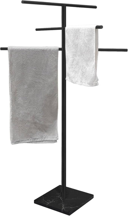 Marble Base Outdoor Standing Towel Rack for Swimming Pool, Hot Tub Or Spa, 304 Stainless Steel 6 Arms Standing Towel Sheet Holder Blanket Drying Rack Matte Black