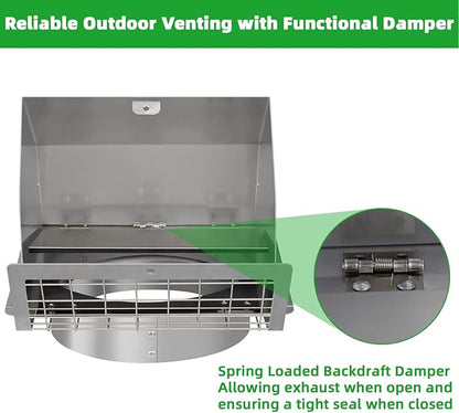 Dryer Vent Cover Outside 6 Inch Wall Vent,304 Stainless Steel Exhaust Vent Cover,External Extractor Wall Vent Cap with Mesh & Cushioned Flap,Exterior Vent Hood Outlet Air Vent for Range Hood Duct HVAC