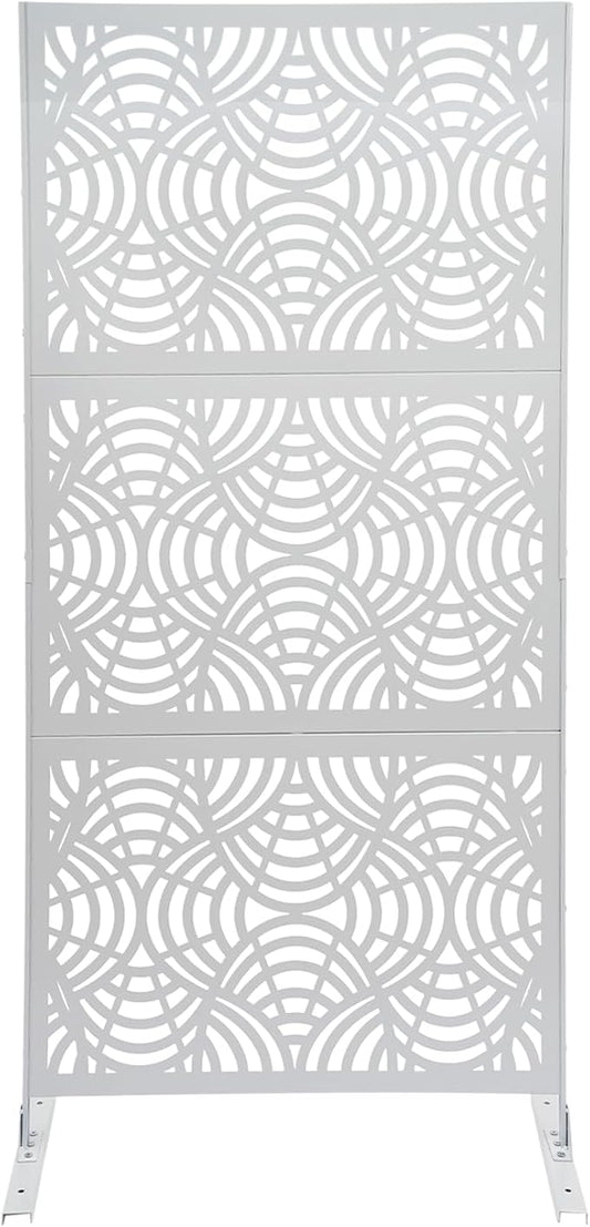 Metal Outdoor Privacy Screen with Stand,Freestanding Privacy Screen & Panels, Decorative Outdoor Divider with Stand Panels for Deck Patio Balcony (35.43 * 74.8in White)
