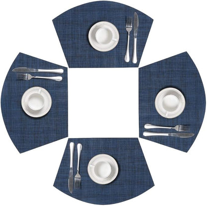 SHACOS Small Round Table Placemats Wedge Placemat Set of 4 Non Slip Heat Resistant Woven Vinyl Table Mats Wipe Clean Indoor Outdoor (4, Blue Black)