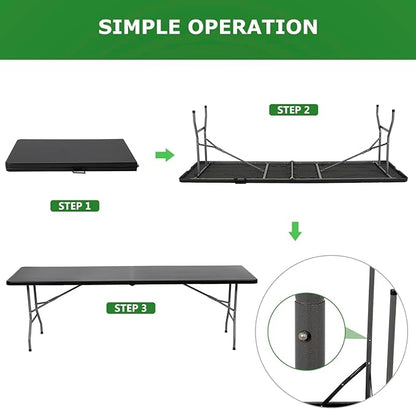 BestOffice 8 FT Picnic Table Folding Table Camping Plastic Table Fold Up Table Lock for Party Event, Black