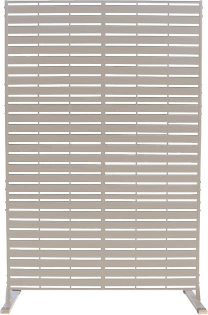 Kozyard Metal Privacy Screen 74" H x 47.2" W Decorative Outdoor Divider with Stand Panels Freestanding Screen Set for Deck Patio Balcony Garden Outdoor&Indoor (Beige/Horizontal Slat)