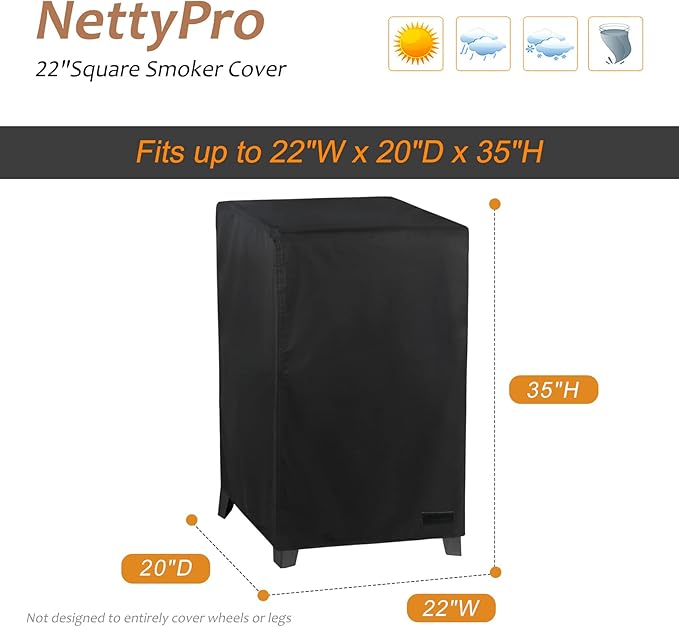 NetttyPro Smoker Cover for Outside Electric Masterbuilt Smoker 30 inch, Outdoor Waterproof Heavy Duty Square Vertical Small Grill Cover, 22" W x 20" D x 35" H, Black