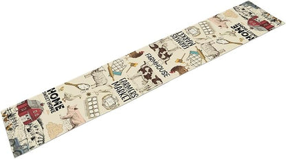 Farmhouse Rooster Table Runner, Rustic Cow Chicken Pig House Animals Coffee Table Center Decor for Family Kitchen Dining Room and Living Room Outdoor Country Holiday Party Table Decorations, 13"x90"