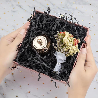 Caleihd Crinkle Cut Paper Shred Packing Grass Cushion Paper Streamer for Christmas Wedding Birthday Bridesmaid Engagement Craft Gift Boxes Bags Basket Filler Decoration 4.5oz Black
