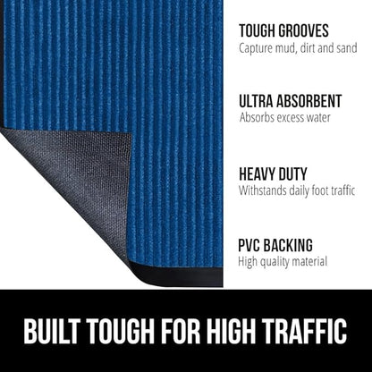 GORILLA GRIP Waterproof Traffic Guard Door Mat, 35x23, Heavy Duty Entryway Mats, Strong Rubber Back Commercial Utility Rugs for Office Hallway, Garage Floor and Home, Low Profile Carpet Runner, Blue